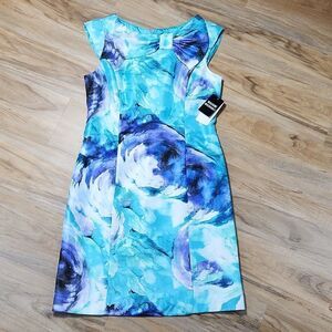🔥NWT Sandra Darren Watercolor Floral Print Cap Sleeve Dress Size 10